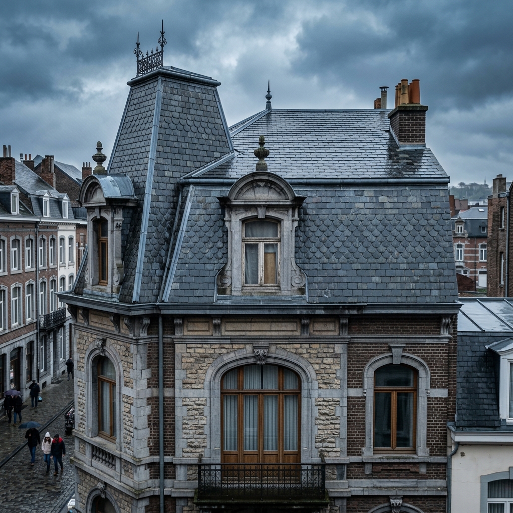 Toiture en ardoise naturelle — maison de maître belge